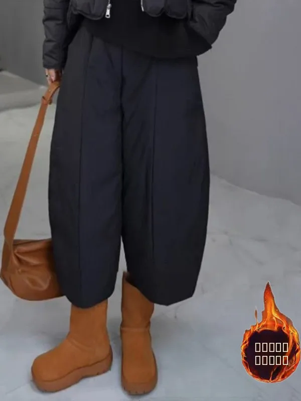 

Женские зимние повседневные теплые брюки с высокой талией и широкими штанинами, свободного кроя, прямые, длинные, из хлопка с наполнителем