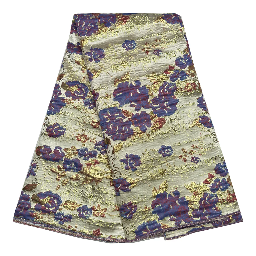 African Jacquard Nigerian Brocade Lace Fabric Sewing Party Dresses For Women High Quality French Gilded Brocade Lace 5 yards