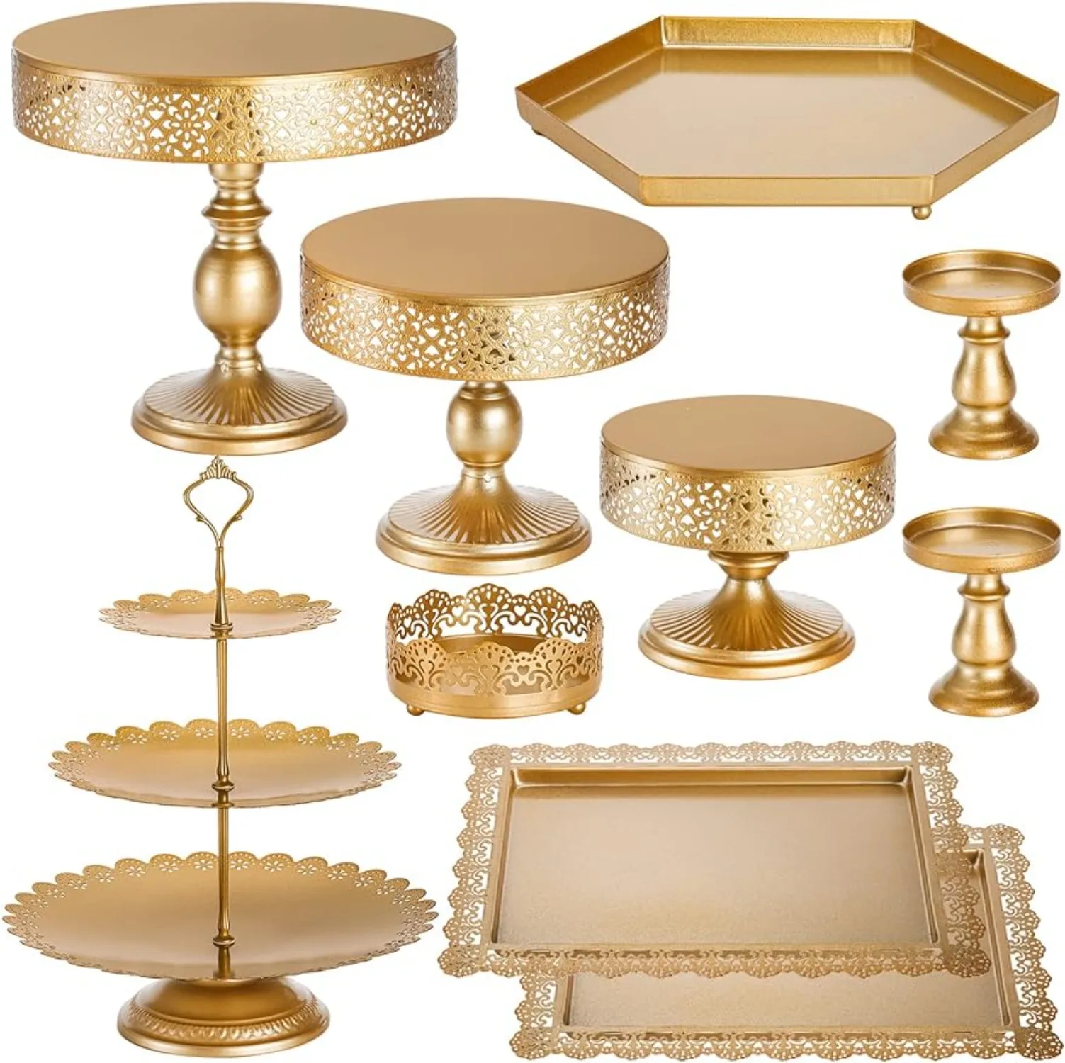 

10-Pack Gold Cake Stand Metal Round Cake Tower Decorative Dessert Fruit Candy Display Plate