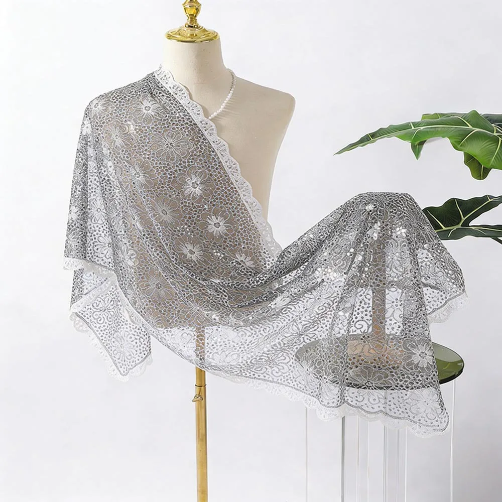

Elegant Evening Dresses Shawls Sequins Embroidered Embellished Trim Bridesmaid Wraps Sheer Hollow Delicate Fabric Party Shawl