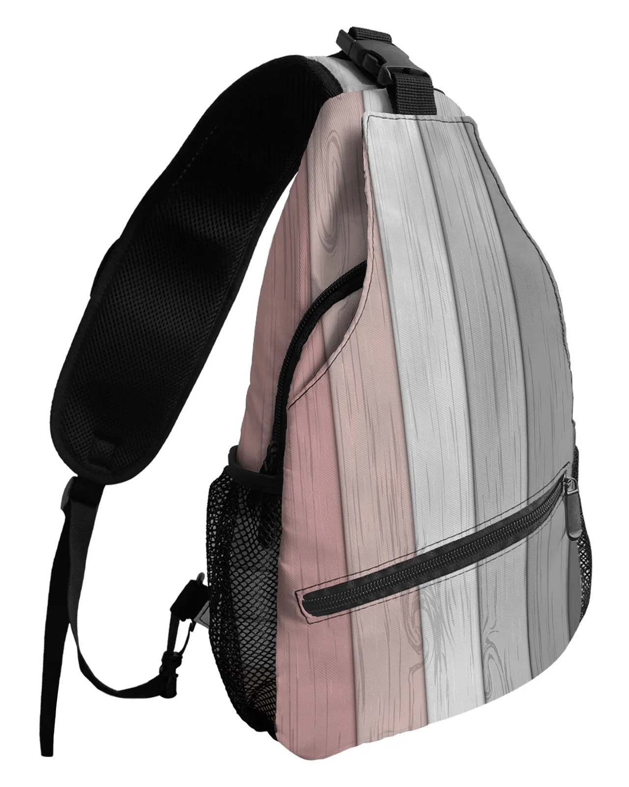 

Retro Pink Gray Gradient Woodgrain Chest Bags For Women Men Waterproof Messenger Bags Travel Sport One Shoulder Crossbody Bag