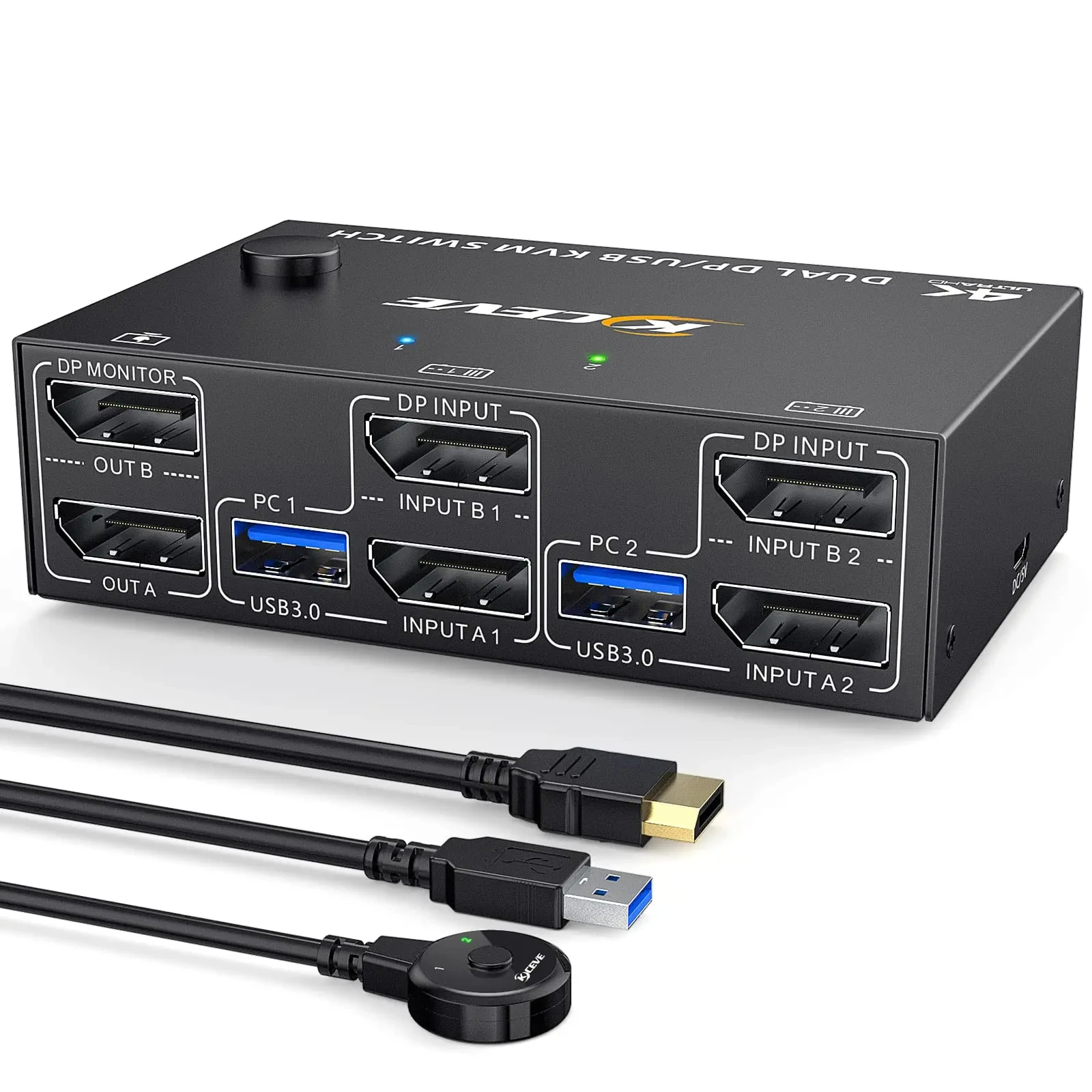 

KVM Switch Dual Monitor DisplayPort ,2 in 2 Out DP 1.4 KVM Switch, 4 USB3.0 for 2 Computers, Back nward Compatible DP1.2