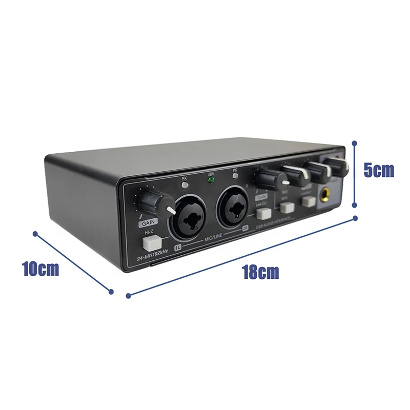 ABJG-Scheda de som para gravação de estúdio, interface de áudio USB profissional, equipamento de som 48V Phantom para