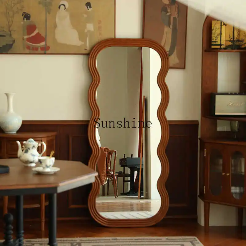 

Solid wood full-length mirror vertical bedroom girls wave mirror retro home entrance landing