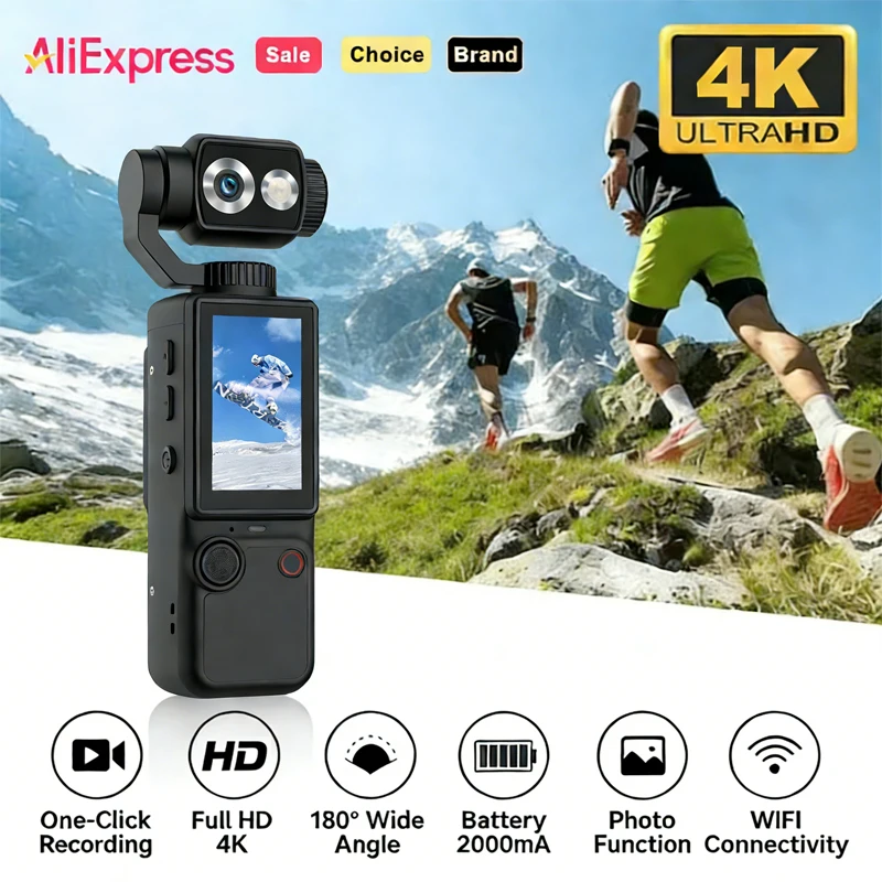 4K Pocket Action Camera Touch Screen Stabilization Sport BodyCam Portable Small Video Recorder Digital Vlog Camera 2026 New
