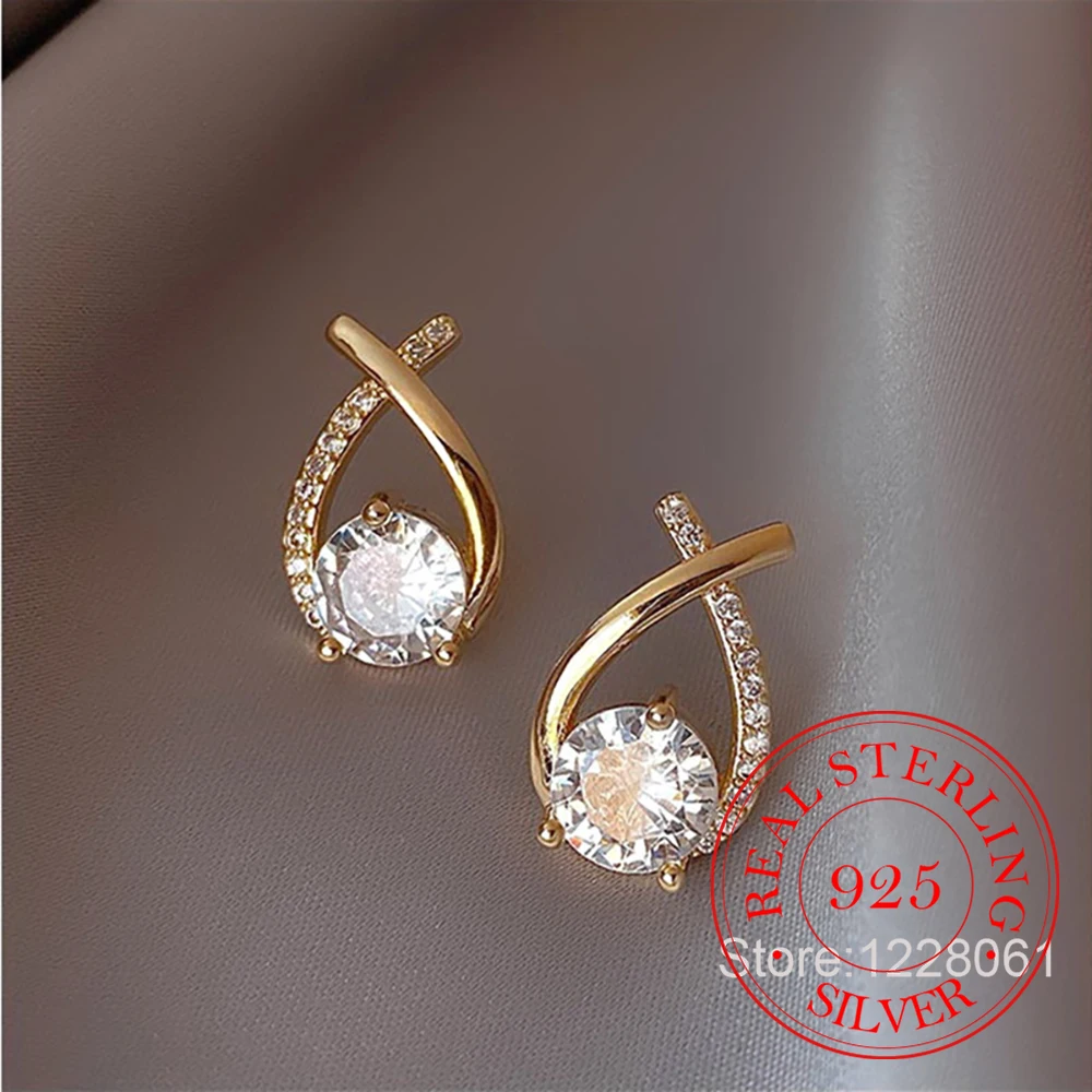 

Серьги-гвоздики из стерлингового серебра 925 пробы с кристаллами в форме капли для женщин, свадебные украшения, подарок для девушки/подруги