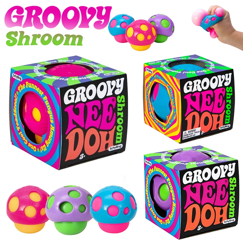 Needoh Groovy Shroom Squishy, Juguete Sensorial de Hongo Blando Antiestrés, Pelota de Presión para Aliviar el Estrés, Juguete Fidget Aprietable, No Tóxico, Regalo