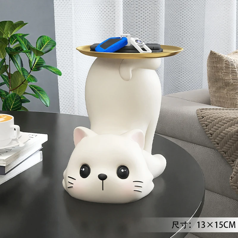 

Cute Cat Statue Ornaments Storage Tray Living Room Cream Air TV Cabinet Storage Tools Ornaments Cure Department Birthday Gift