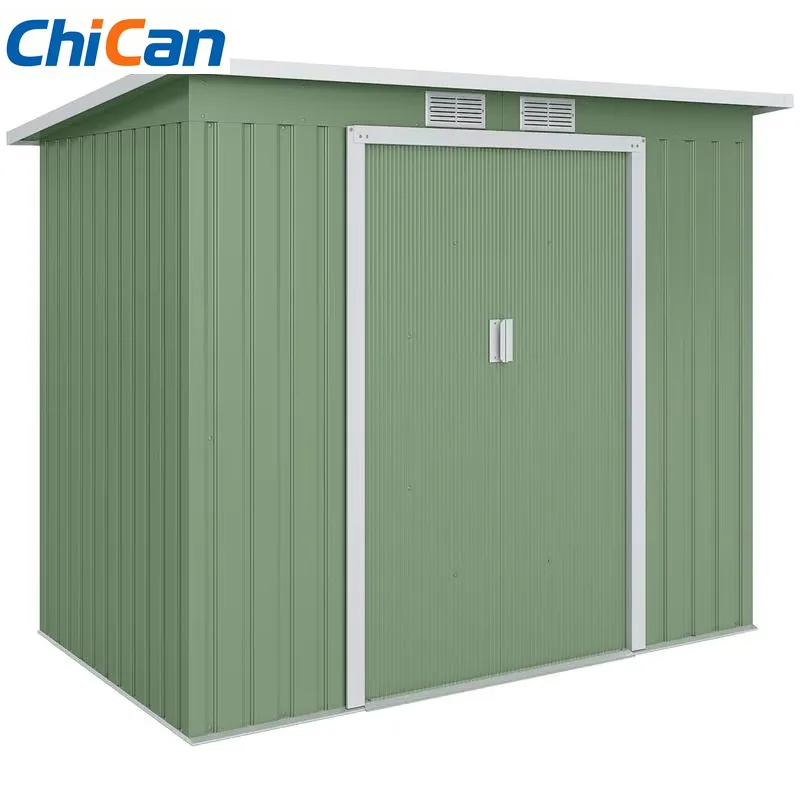 

【Hot】7 x 4ft Galvanised Steel Garden Shed with Foundation Kit Green