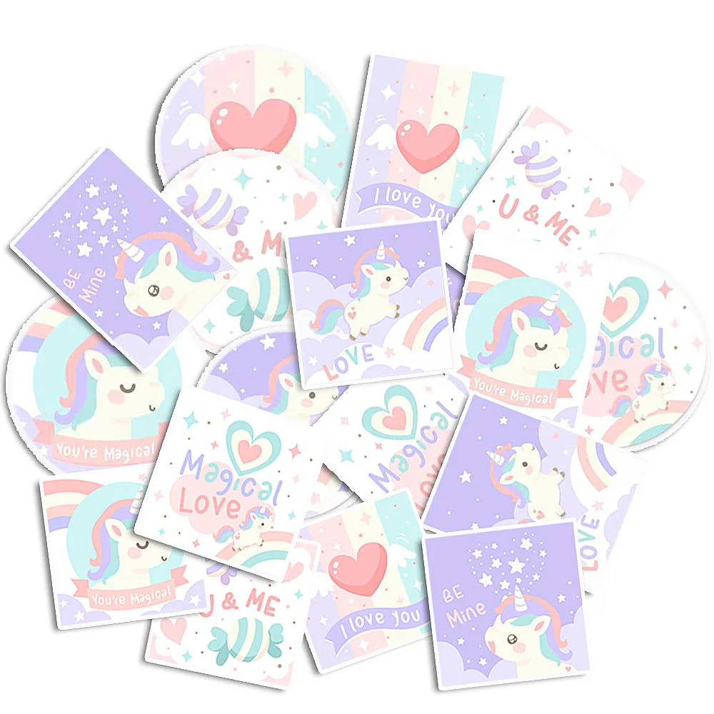 

18pcs Cute Sticker Pack Unicorn Themed Stickers - Square, Vertical and Round Decals for Journal, Scrapbook and Laptop