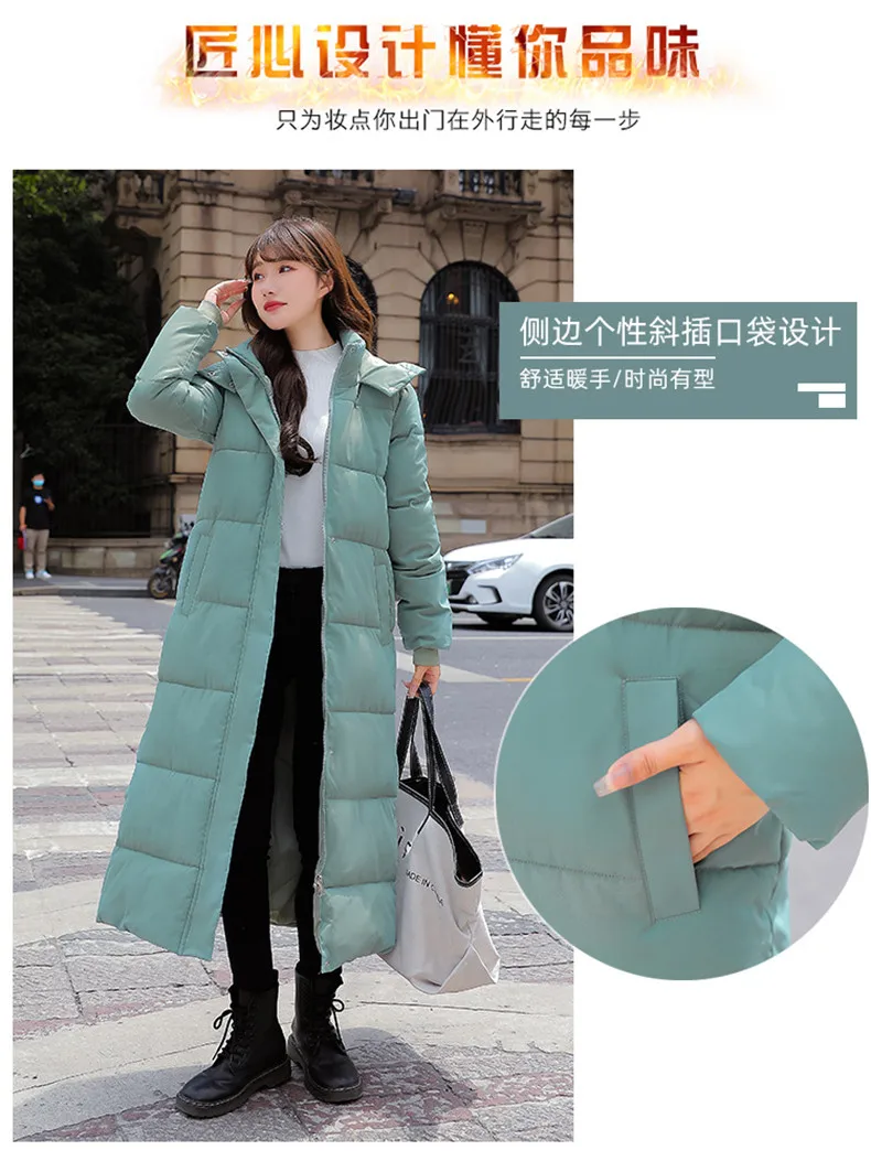 Black Hooded Jacket Coat 2026 Winter Female Thicken Medium Length Down cotton Loose Coats Women's Windproof Long Parka Overcoat