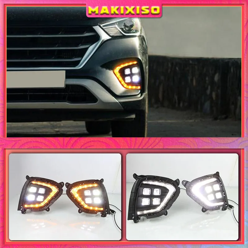 

1 пара DRL для Hyundai Creta IX25 2017 2018 2019 2020 светодиодные дневные ходовые огни, противотуманная фара с желтым поворотным сигналом