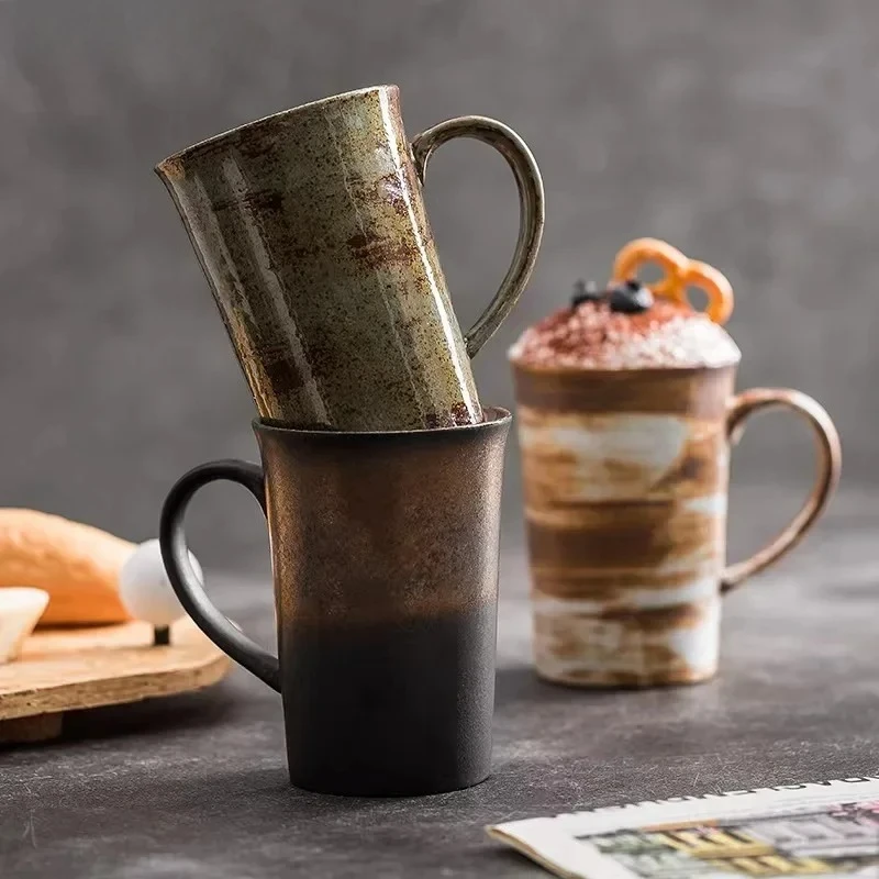Japanese Style Coarse Pottery Coffee Cup Retro Domestic Large Capacity High Office Ceramic Mug Tea Cup