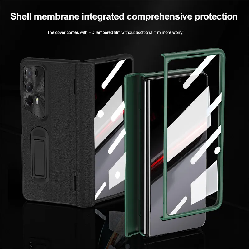 Leather Fold Case for Honor Magic V2 RSR Porsche Design Magnetic Hinge Case Stand Hard PC Shockproof Armor Protective Cover