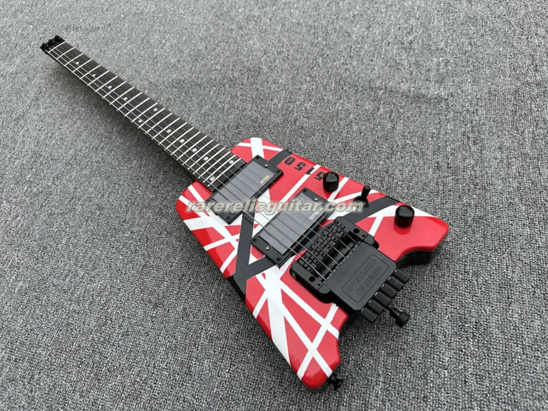 Ship Out Fast Eddie Van Halen 5150 Red White Black Stripes Headless Electric Guitar Rosewood Fretboard Dot Inlay Tremolo Bridge