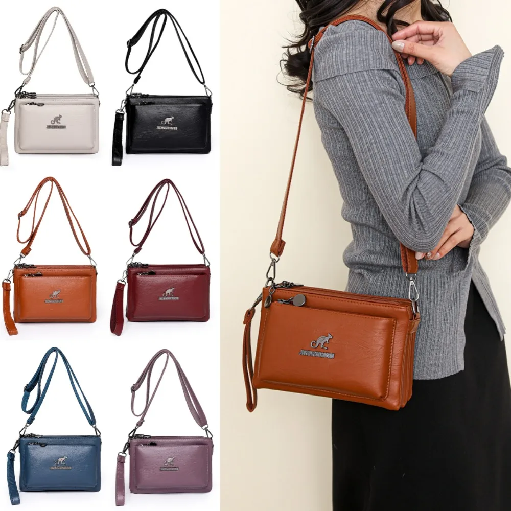 

Soft Multiple Zip Pockets Shoulder Bag Waterproof Large Capacity PU Leather Crossbody Bag Adjustable Strap Simple