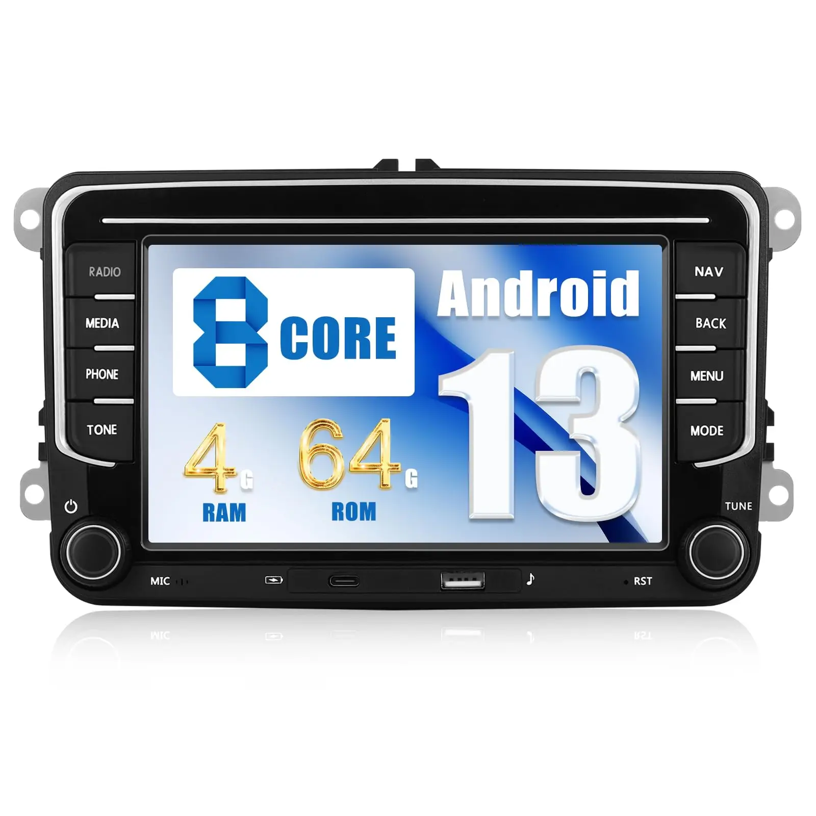 

7’’ Android car radio for VW Golf 5 Polo Skoda [4+64G] wireless Carplay Android Auto,Bluetooth, FM AM radio, SWC, rear camera