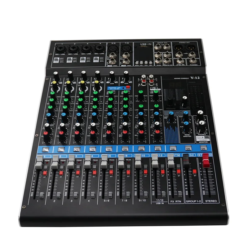 12/16 Channel 4-Bus Mixer, USB Bluetooth Audio Mixing Console for Live Performance, Conference, Stage Sound System
