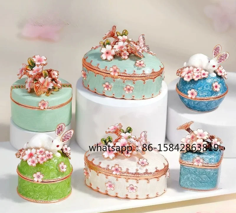 Jewelry Box, Enamel Color High-end Cherry Blossom Earrings Jewelry Storage, Creative