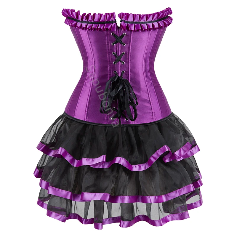 Sapubonva vestido corsé Sexy Burlesque gótico exótico Lencería corsés Overbust Bustier tutú falda fiesta victoriana púrpura Korse