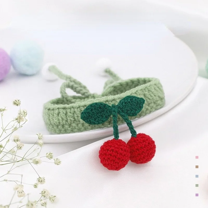 Cherry Knitted Cat Dog Collar Scarf Accessory