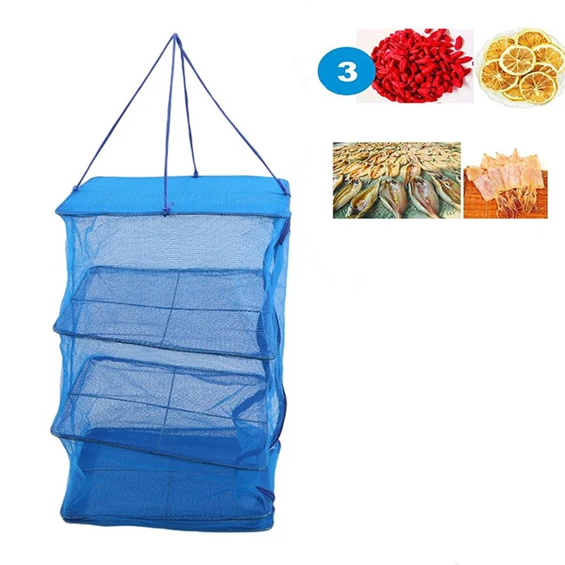 4 Layers Drying Fishing Net Hanging Basket Foldable Vegetable Fish Dishes Dryer Rack Bag Mesh Cage Flowers Buds Plants Organizer