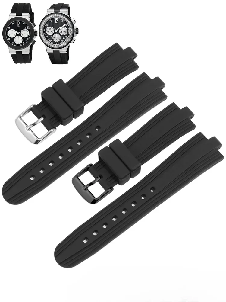 Black High Quality Dust Free Silicone Rubber Watch Strap for Bvlgari Diagono Convex Interface Men Women Waterproof Watchband