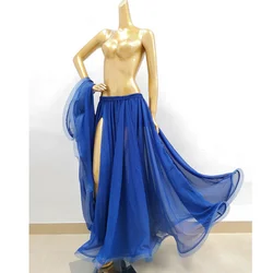 Women Belly Dance Skirt Solid Color Oriental Dance Suit High Cut India Bollywood Unilateral Split Belly Dance Long Skirt