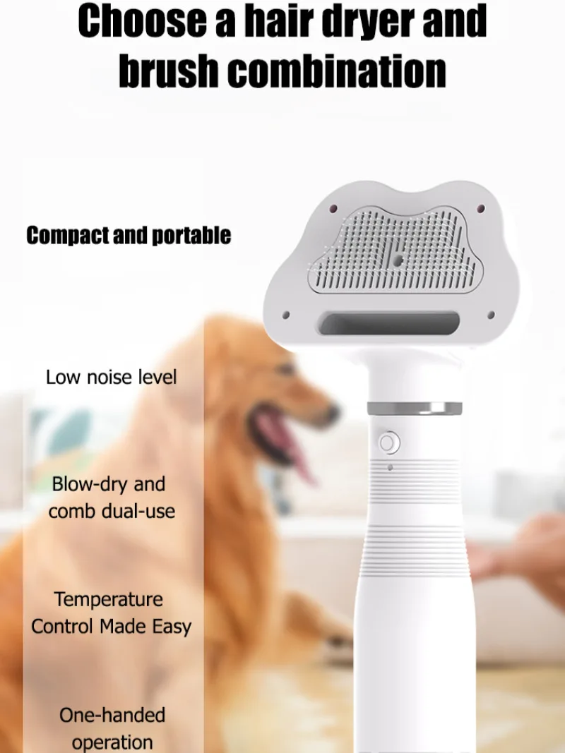 3-in-1 pet grooming and combing hair dryer hot air cleaning all-in-one blow-drying comb one-button hair removal pet comb
