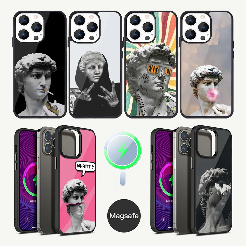 

Чехол для телефона Renaissance David Funny Art для iPhone 16,15,14,13,12,11, Plus, Pro, Max Mini Magsafe с магнитной беспроводной зарядкой