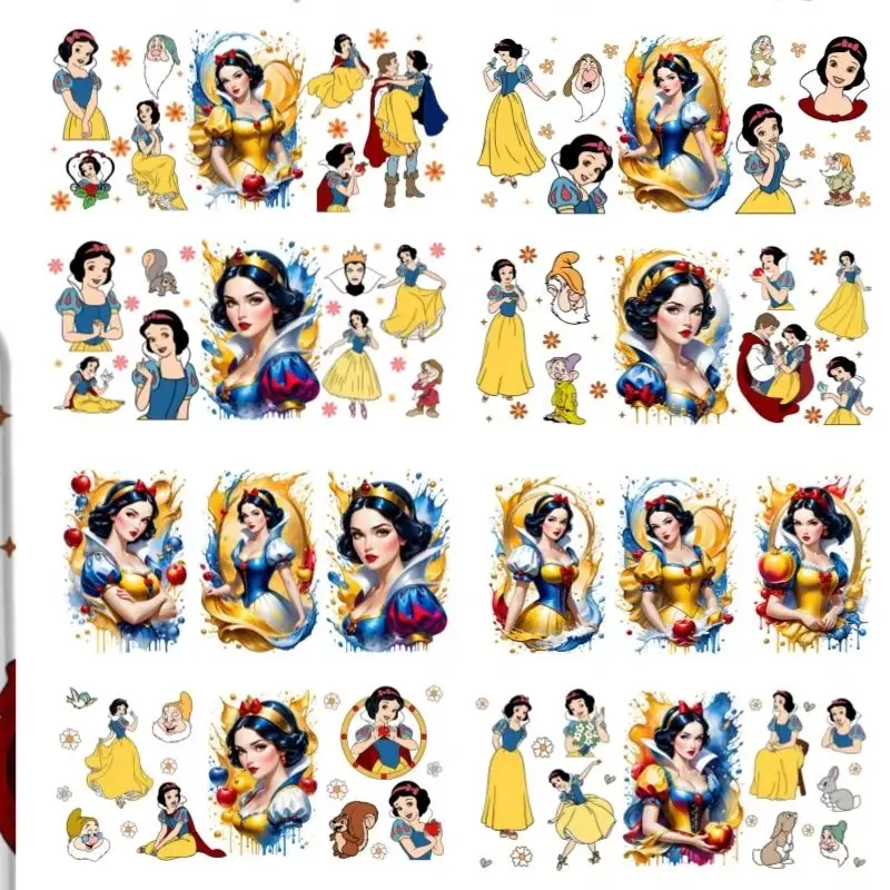 

Funko Cartoon Snow White Princes Easy peel waterproof DIY Decals 3D transfers crystal stickers 16oz uv dtf tumbler cup wraps