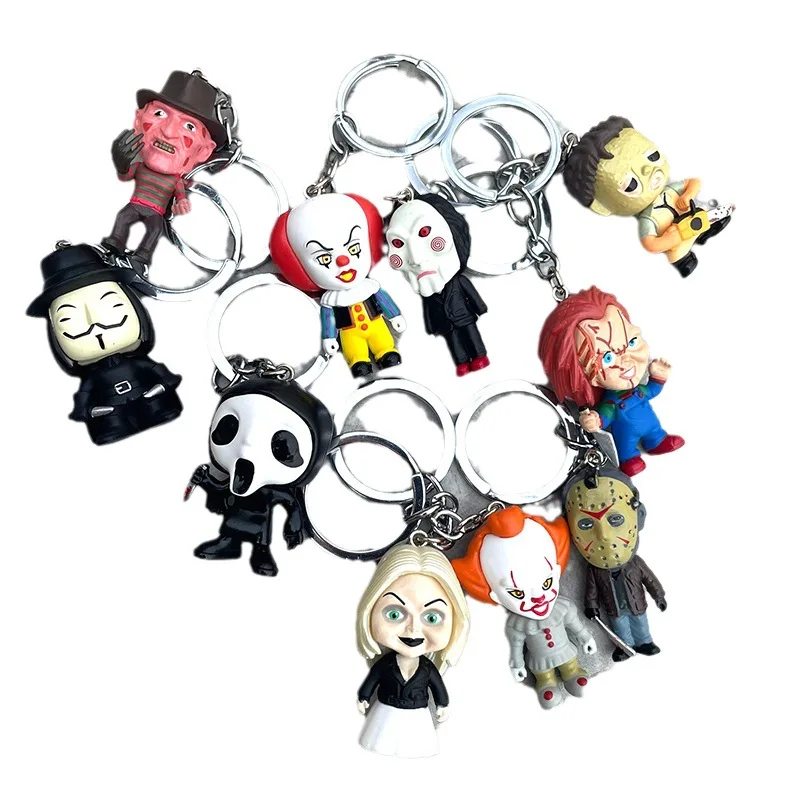 10pcs/set Horror Movie Characters Vendetta Chucky Freddy Jason Scary Saw Action Figures /Keychains Toys Collectible Ornament