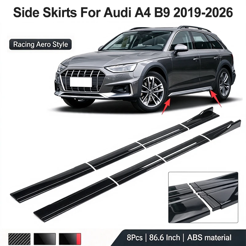 86.6inch/2.2m Sectional Side Skirt Extension Lips For Audi A4 B9 2019-2026 2020 2021 2022 - Racing Side Spoiler Car Mod Body Kit