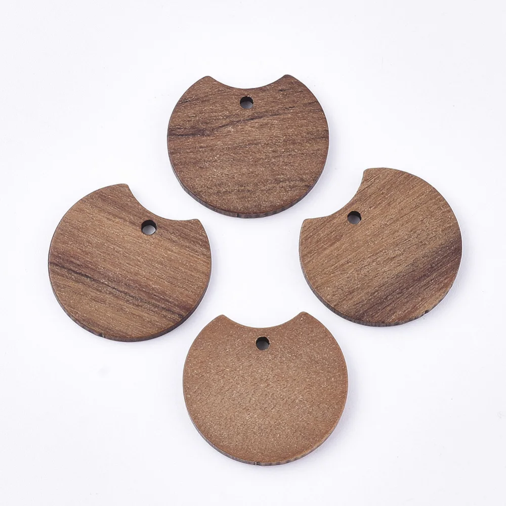 

2PC Undyed Walnut Wood Pendants Half Round Saddle Brown 23x25x3mm Hole: 1.8mm