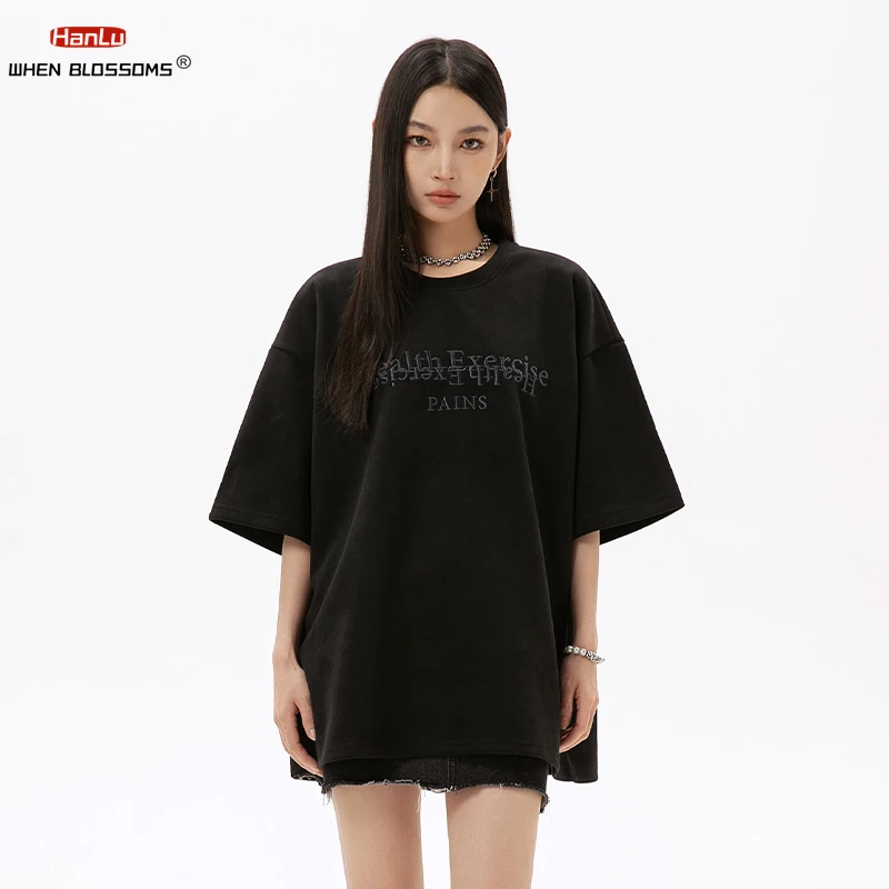 Summer 2024 Men Suede Short Sleeve T shirts Hip Hop Embroidery T Shirts Punk Gothic Streetwear Harajuku Casual Tops Tees Unisex