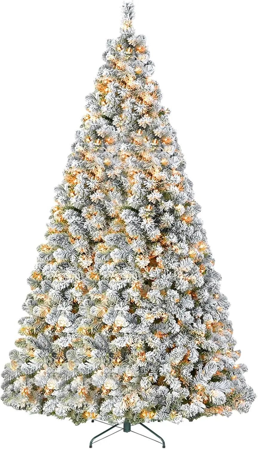 6 ft Prelit Snow Flocked Christmas Tree, Artificial Christmas Tree with 250 Warm White LED Lights, 551 PVC Branch Tips