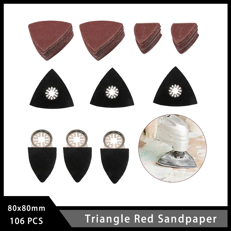 

80X80 mm Triangle Red Sandpaper 106 Pcs with Finger Sanding Pad for Polishing and Sanding Wood Metal Plaster and Other Surfaces