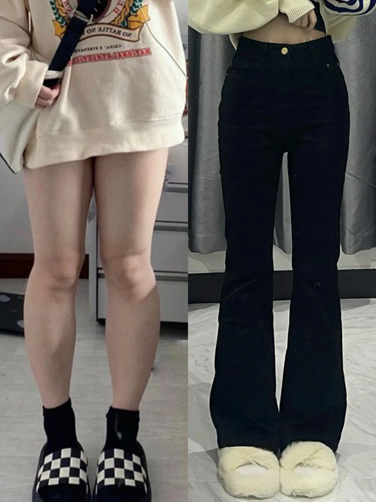 

Джинсы Bell Bot для женщин больших размеров, с высокой талией, облегающие, рваные, винтажные, в американском стиле, с широкими штанинами...