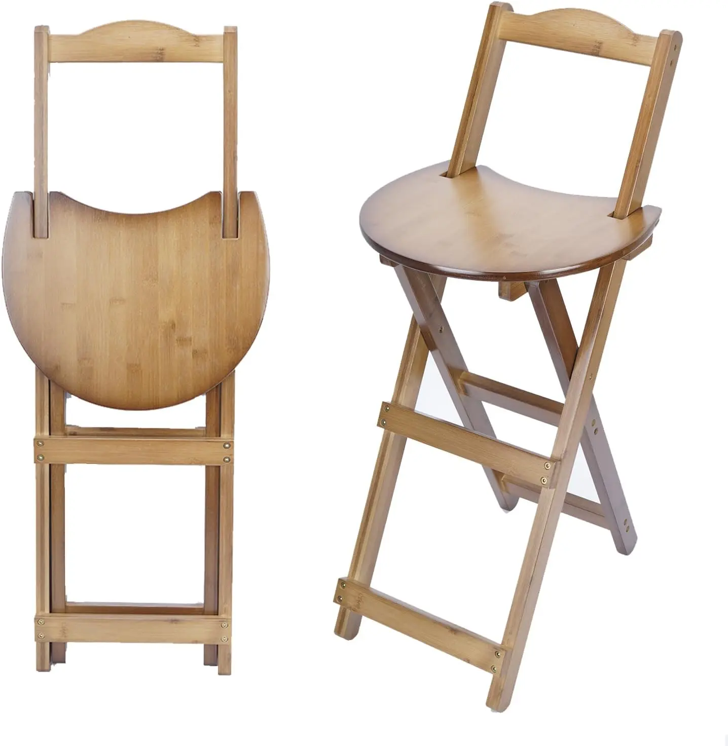 Folding Bar Stool Kitchen Counter Height Stool Foldable Bamboo Bar Stools With Backrest 24Inch Portable Wooden Bar Stools Tall