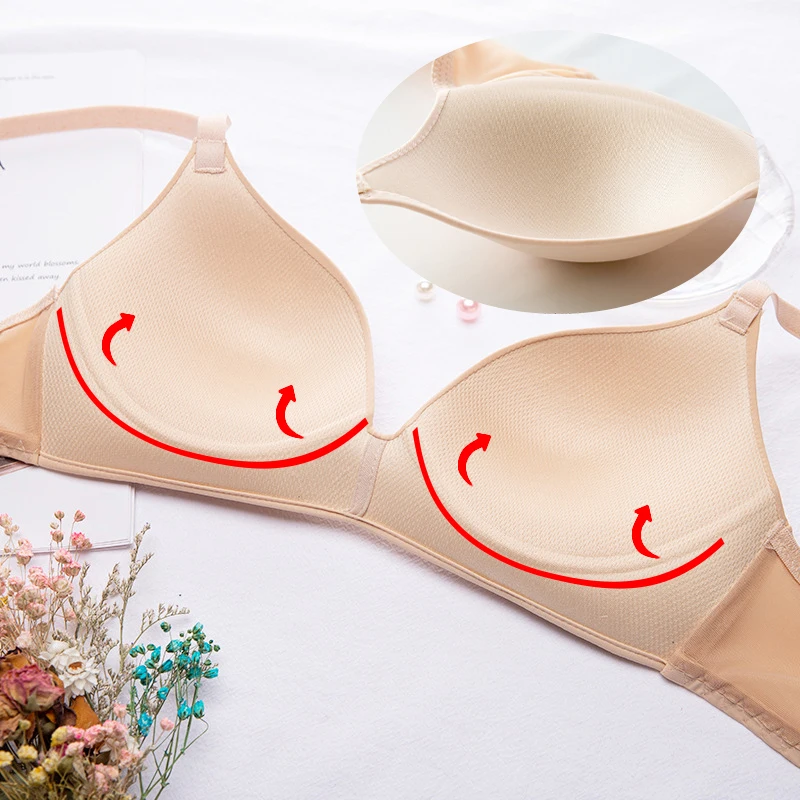 FINETOO Nahtlose Push-Up-BHs Komfort Drahtlose Unterwäsche Damen Atmungsaktive geraffte Bralette Studenten Kein Draht Dünne Dessous Neu