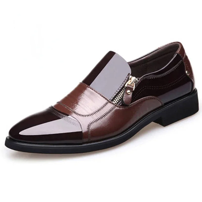 Sapato Oxford de Negócios masculino, sapato de couro macio casual, respirável, mocassins pontiagudos, com zíper flats, slip-on, sapatos de condução, novo