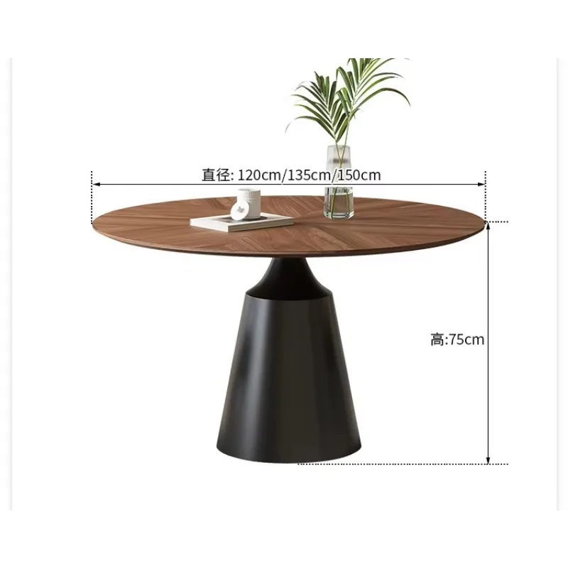Simple Luxury Wooden Dining Table Round Mosaic Wooden Top With Carbon Steel Dining Room Table Classic Small Dinner Room Table