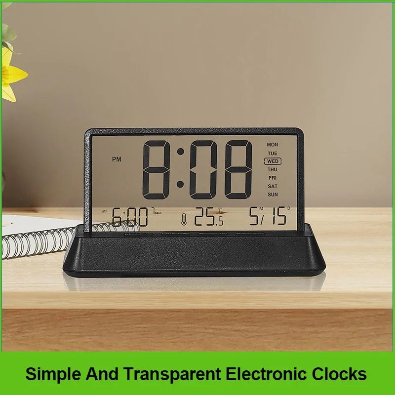 Creative Clear Digital Alarm Clock Temperature Date Week Display Transparent Electronic Clock Snooze Function Desktop Clock