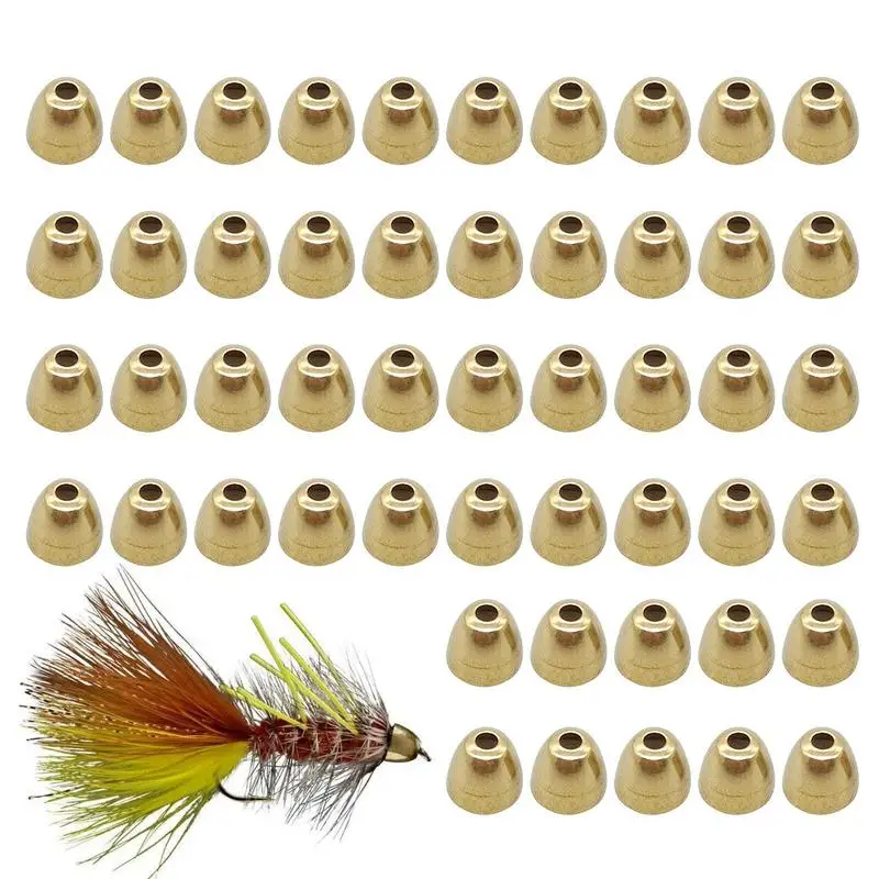 낚시용 황동 콘 헤드, 플라이 타이, 슬롯 콘 헤드, 황동 콘 헤드, 빠른 싱킹, 내구성 황동 콘 헤드 세트, 50 개