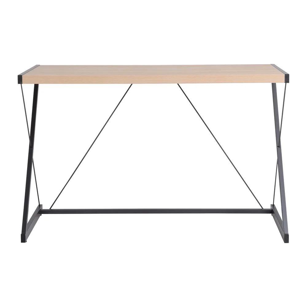 Modern Z Design Writing Desk with Sturdy Metal Legs Space Saving Small Rooms Easy Assembly Oak Finish Perfect Dorms