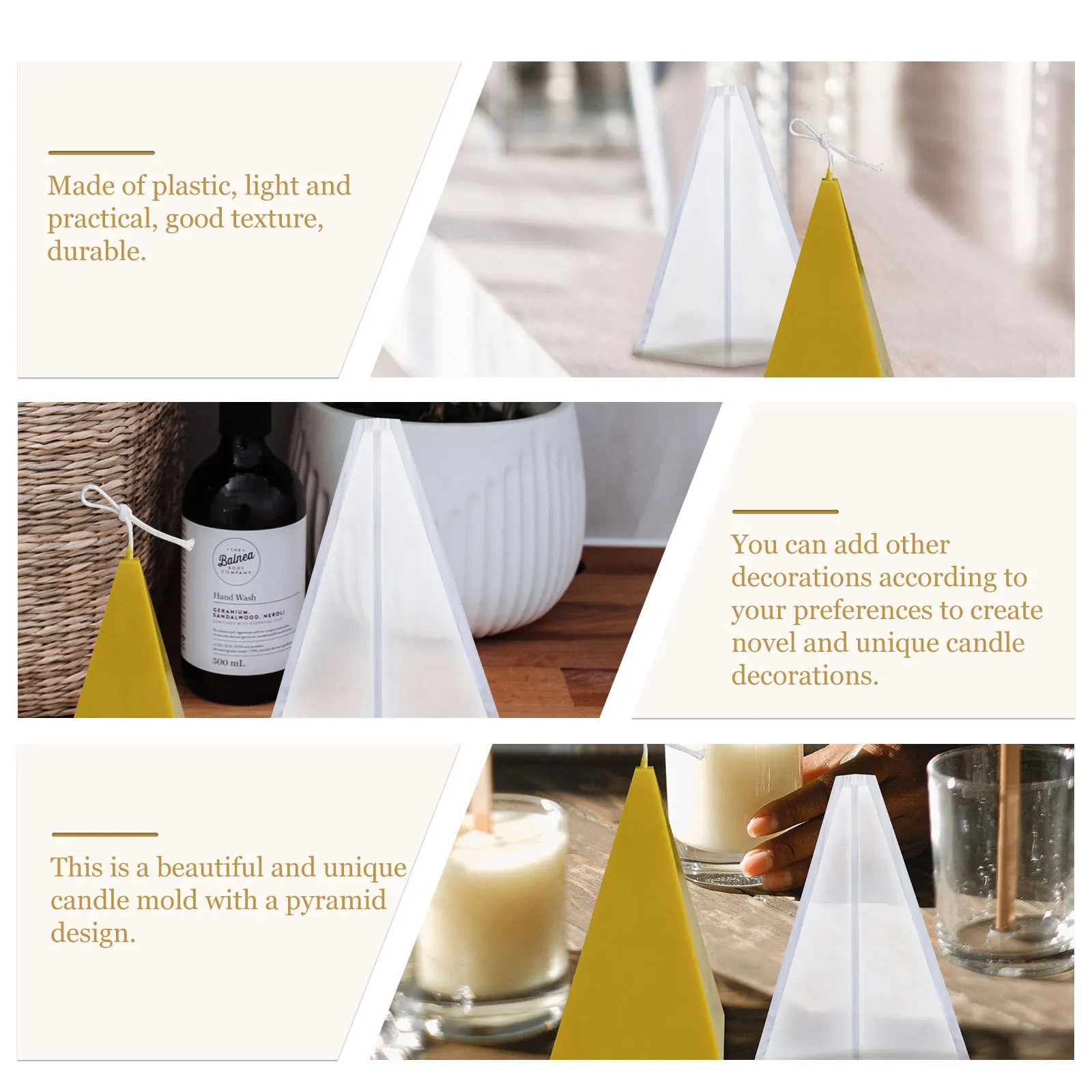 

1Pcs Solid Geometrical Plastic Mold DIY Accessory Handmade Pyramid Scented Craft Mold for Home Aromatherapy