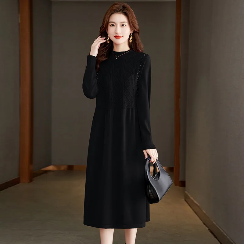 2025年秋冬新作 カシミヤニットワンピース レディース ハイネック ニットセーター ロングワンピース ゆったり プルオーバー 女性用ドレス