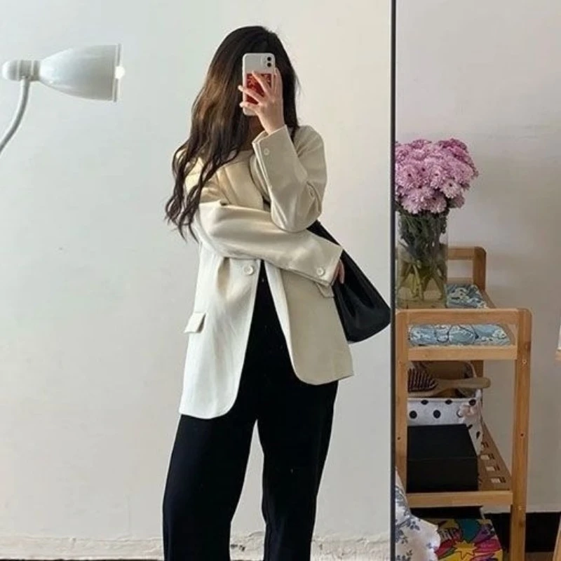 سترة نسائية فضفاضة باللون البيج للربيع والخريف سترة غير رسمية على الطراز الكوري ملابس الشارع الشهير للطلاب #3