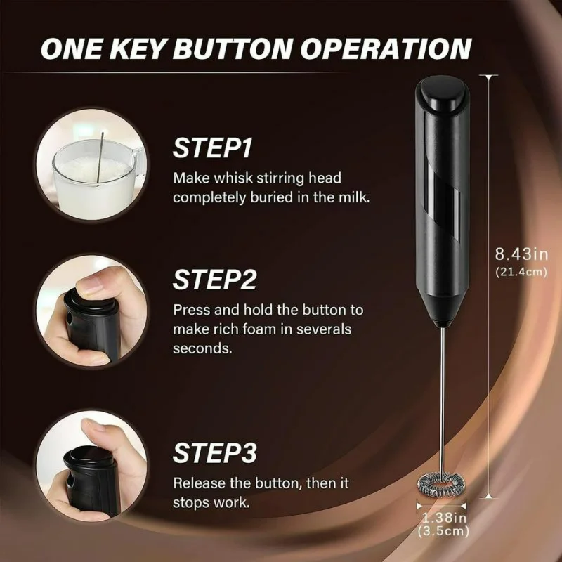 Efficient and Stylish Battery Powered Handheld Milk Frother with Stainless Steel Stand for Coffee and More - Convenient Drink Mi