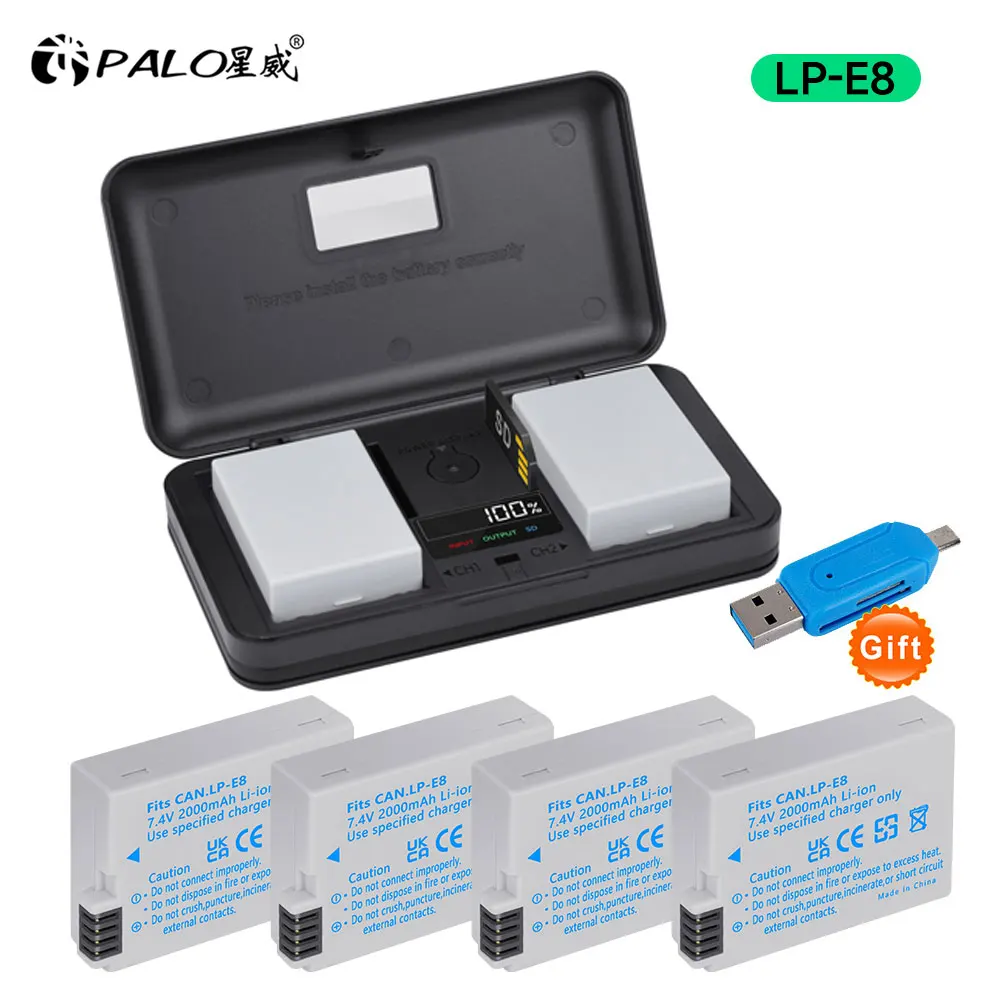 PALO 2000mAh LP-E8 LPE8 LP E8 akumulator do aparatów Canon EOS 550D 600D 650D 700D X4 X5 X6i X7i T2i T3i T4i T5i